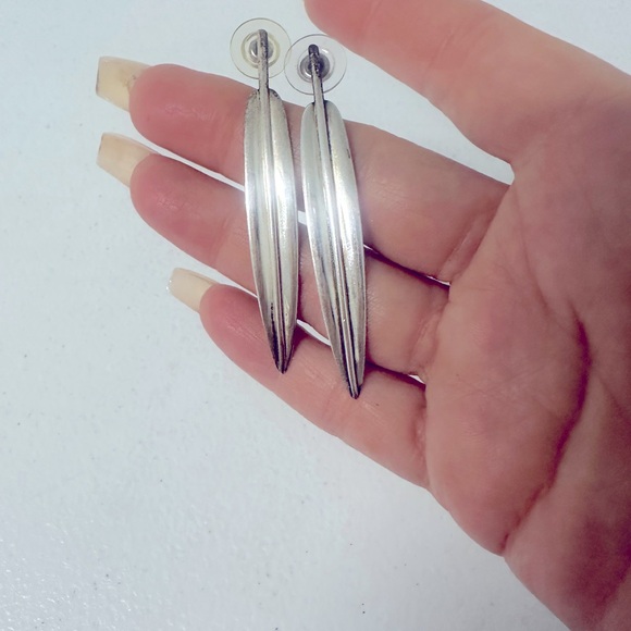 Stylish Sterling Silver Drop leaf  Earrings RLM vintage - Picture 1 of 4